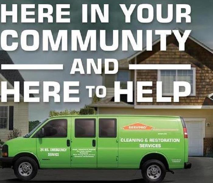 SERVPRO stormy and blaze on a here to help background 